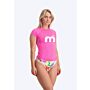 Mistral Short Sleeve Miami Lycra Woman - Pink fluor lycra's white pink logo Pink fluor side front