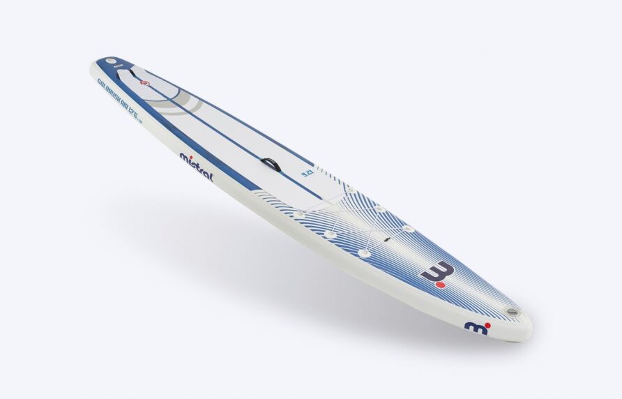 Mistral Gold Rush Air 12'6 aufblasbar - SUP Cruising / Touring - Set Aufblasbares SUP Board Blau weiße vorne und seitlich