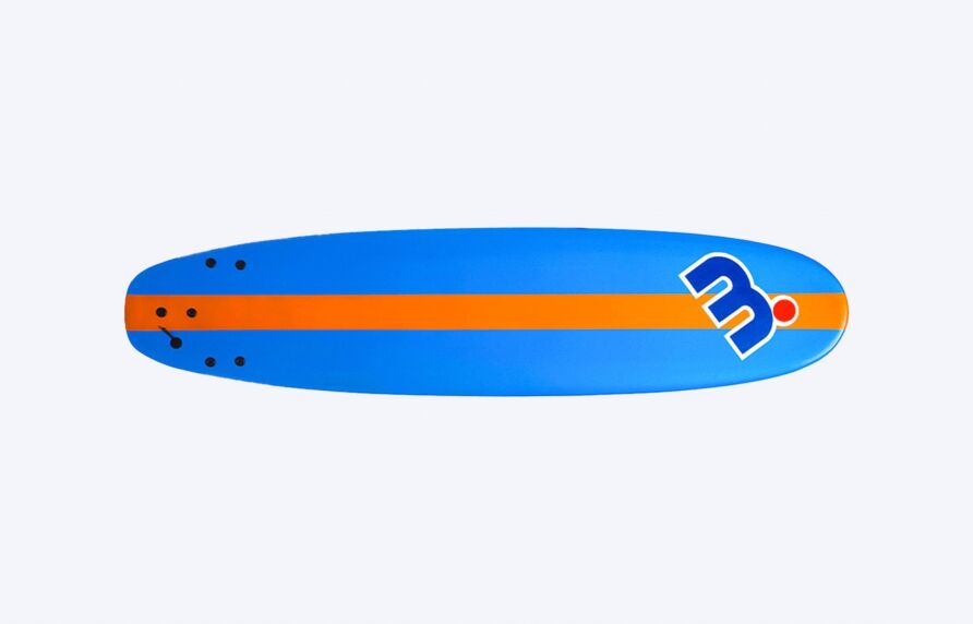 Mistral Biarritz 8’0 Soft Top Mini Mal Surfbrett Softboard Surfbrett blau orange Vorderseite