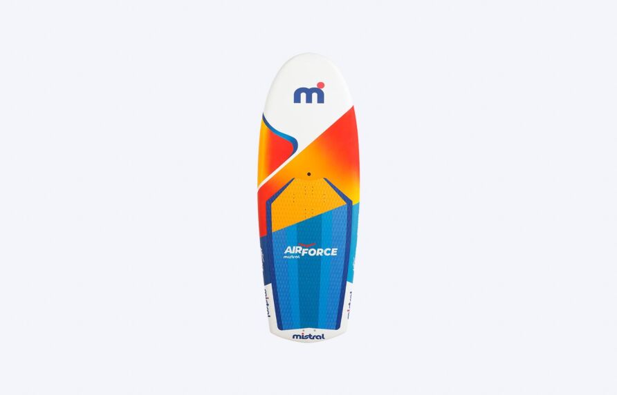 Mistral Tempest 140L – Wingfoil Hartfaserplatte Wingfoil Platte 140 Liter blau orange weiße Vorderseite