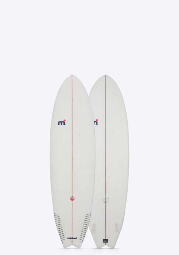 Mistral Marea 7'2 mini mal custom surfboard hardboard hand shaped by Fabio Giacomini in Italy white front and back