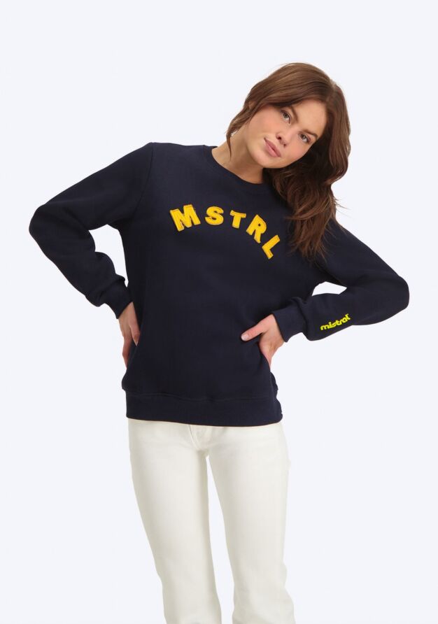 Mistral RAVELLO CREWNECK SWEATSHIRT - NAVY ORANGE sweatshirts unisex men and women navy blue yello logo front