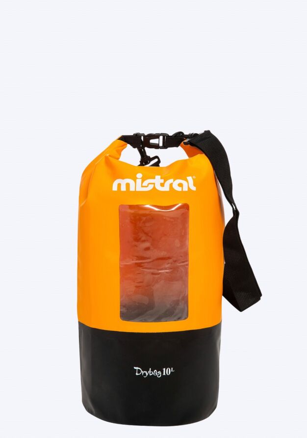 Mistral 10L DRY BAG ( PVC ) WITH TRANSPARENT WINDOW - ORANGE / BLACK SUP Accessoires Apparel bags 10 liter drybag Orange black Front