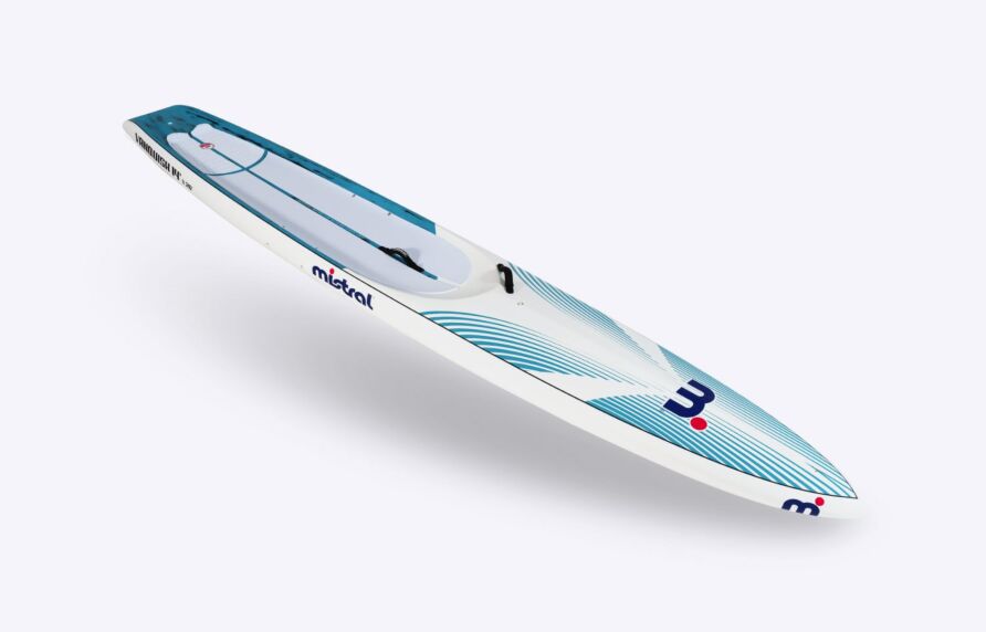 Mistral Vanquish 14' X 26" Hardboard - SUP Küstenkreuzfahrt SUP Hardboard Blau weiß vorne und seitlich