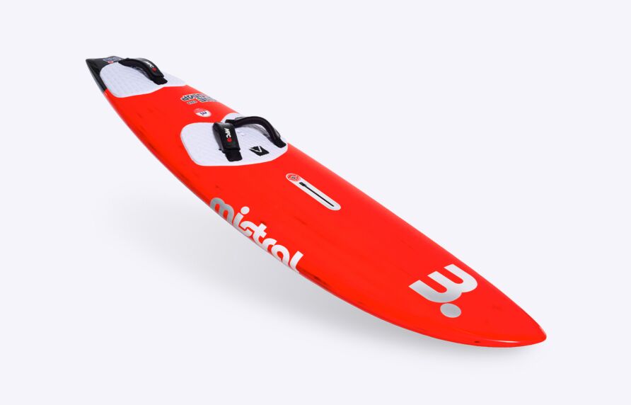 Mistral Wavecomp ( Custom ) 88L – Wave-Windsurfbrett Windsurfbrett 88 Liter rote seitlich vorne
