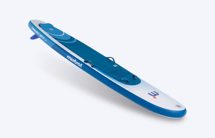 Mistral Sunburst Air 11'0 aufblasbar - SUP / Windsurf / Wingsurf - Set Aufblasbares SUP Board Blau weiße vorne und seitlich