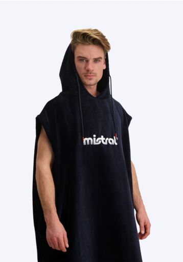 Mistral Mallorca Poncho Change Robe – Marineblauer Poncho Kapuzenponcho aus 100 % Frottee Baumwolle Marineblau Kapuzenpullover vorne