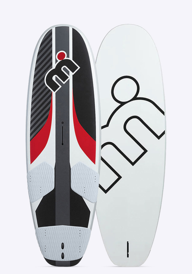 Mistral Hyperslide ( Hybridflosse / Folie ) 128L – Freeride - Windsurfbrett Windsurfbrett 128 Liter schwarz weiß rot Vorder und Rückseite