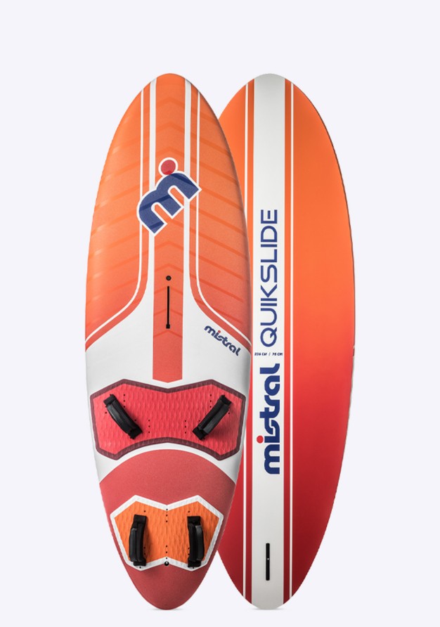 Mistral Quikslide 110L – Freeride - Windsurfbrett Windsurfbrett 110 Liter rot und orange Vorder und Rückseite
