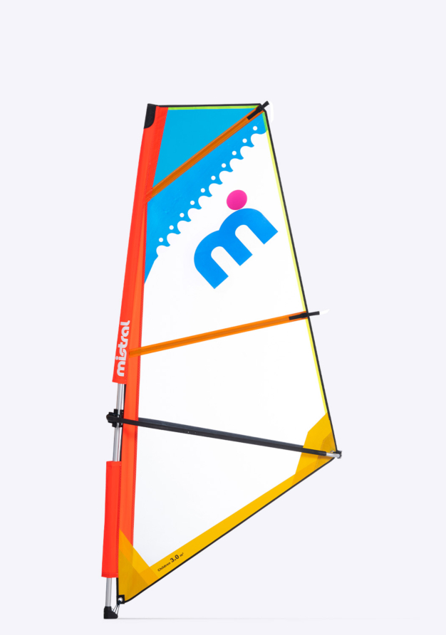 Mistral 3M Windsurf - Rig für Kinder – passend für 8 mm Gewinde oder Mastschiene 3 meter blau rot orange gelb weiß Vorderseite