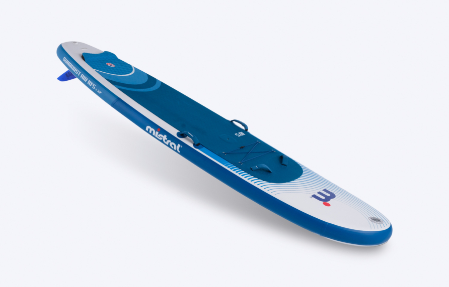 Mistral Sunburst Air 10'5 aufblasbar - SUP / Windsurf / Wingsurf - Set Aufblasbares SUP Board Blau weiße vorne und seitlich