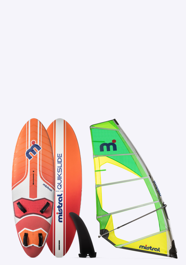 Mistral  QUIKSLIDE 110L + ZONDA 6.5M windsurfboard zonda sail 110 liter 6,5 meter red orange green yellow complete set 