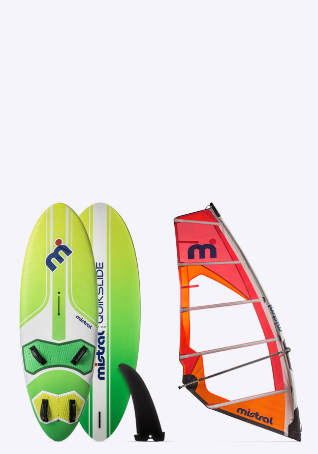 Mistral  QUIKSLIDE 120L + ZONDA 5.4M windsurfboard zonda sail 120 ltier 5,4 meter green red orange complete set 
