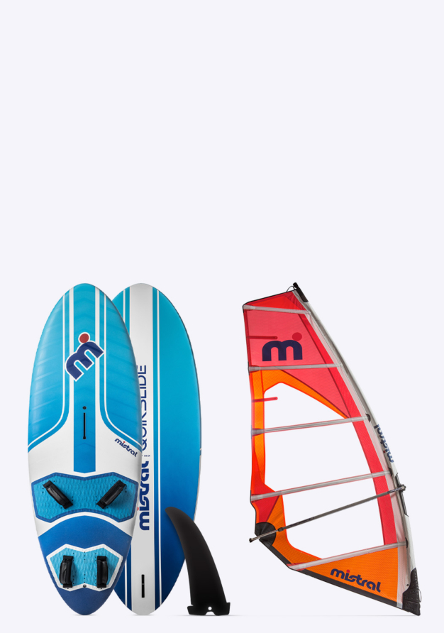 Mistral  QUIKSLIDE 130L + ZONDA 5.4M windsurfboard zonda sail 130 liter 5,4 meter blue red orange complete set 