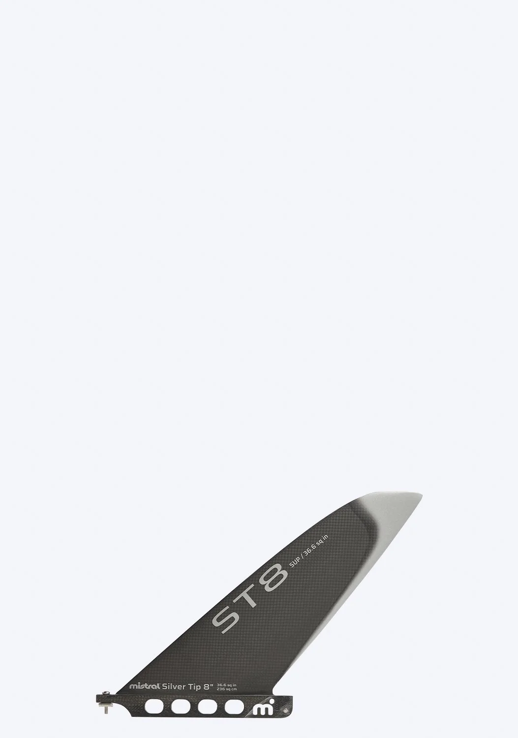 Mistral SUP Fin Silberspitze 8" superleichtes Carbon - unkrautfreies Renn / Touren SUP Zubehör Schwarz Vorderseite