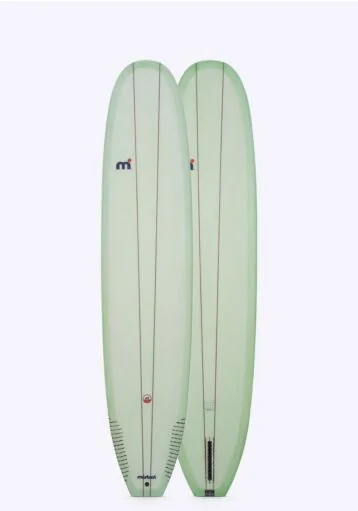 Mistral  Marea 9'2 Malibu Custom surfboard hardboard hand shaped by Fabio Giacomini in Italy green front and back