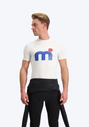 Mistral Short Sleeve Lycra Orlando Men - White lycra's blue red logo white front