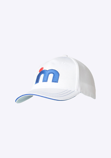 Mistral Cool Dry Schirmmütze – Weiße Mützen und Mützen blaues rotes Logo weiße Vorderseite