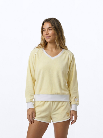 Terry V Neck Sweater - Butter Yellow