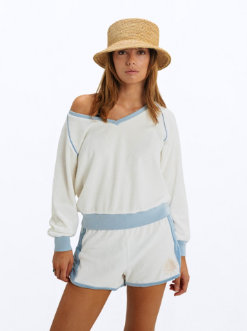 Terry V Neck Sweater - Crispy White