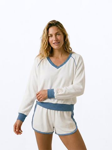 Terry V Neck Sweater - Crispy White