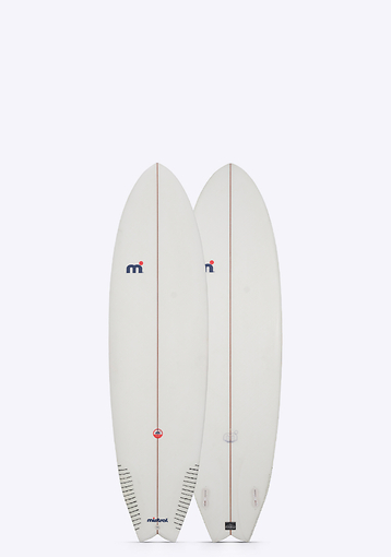 Mistral Marea 7'2 Mini Mal Custom Surfbrett Hartfaserplatte handgeformt von Fabio Giacomini in Italien weiße Vorder- und Rückseite