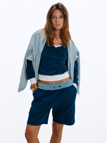 Terry V Neck Sweater - Navy Blue