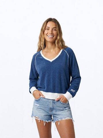 Terry V Neck Sweater - Navy Blue